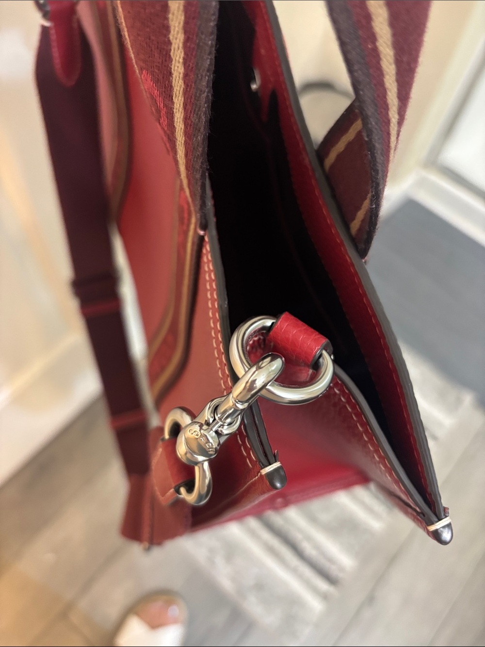 Coach Red Pebbled Leather Tote with Branded Strap - Picture 8 of 8